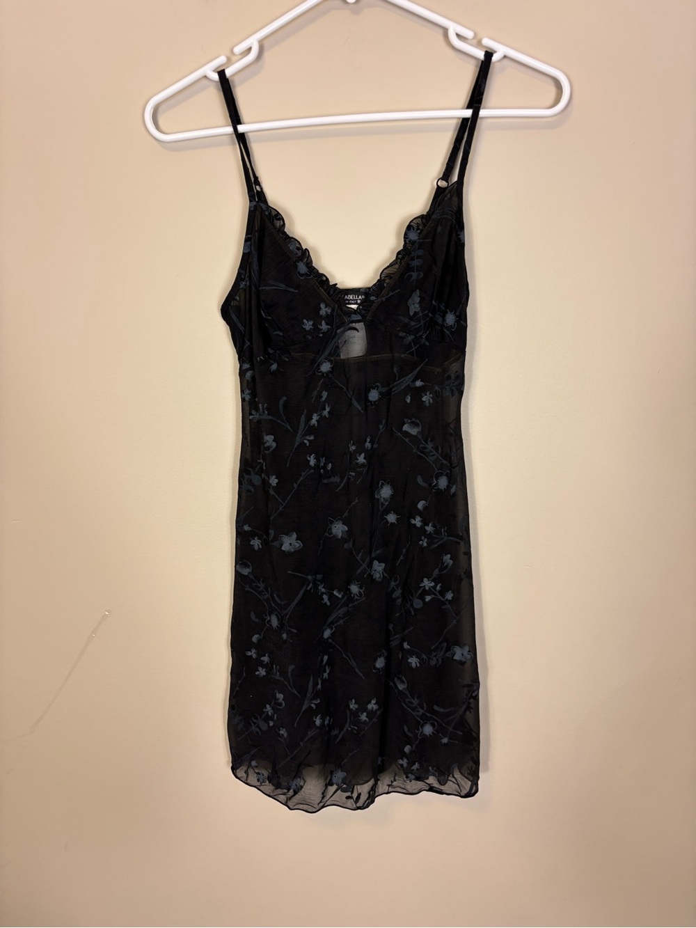 Cosabella Black with Blue Floral Sheer Slip Dress Medium